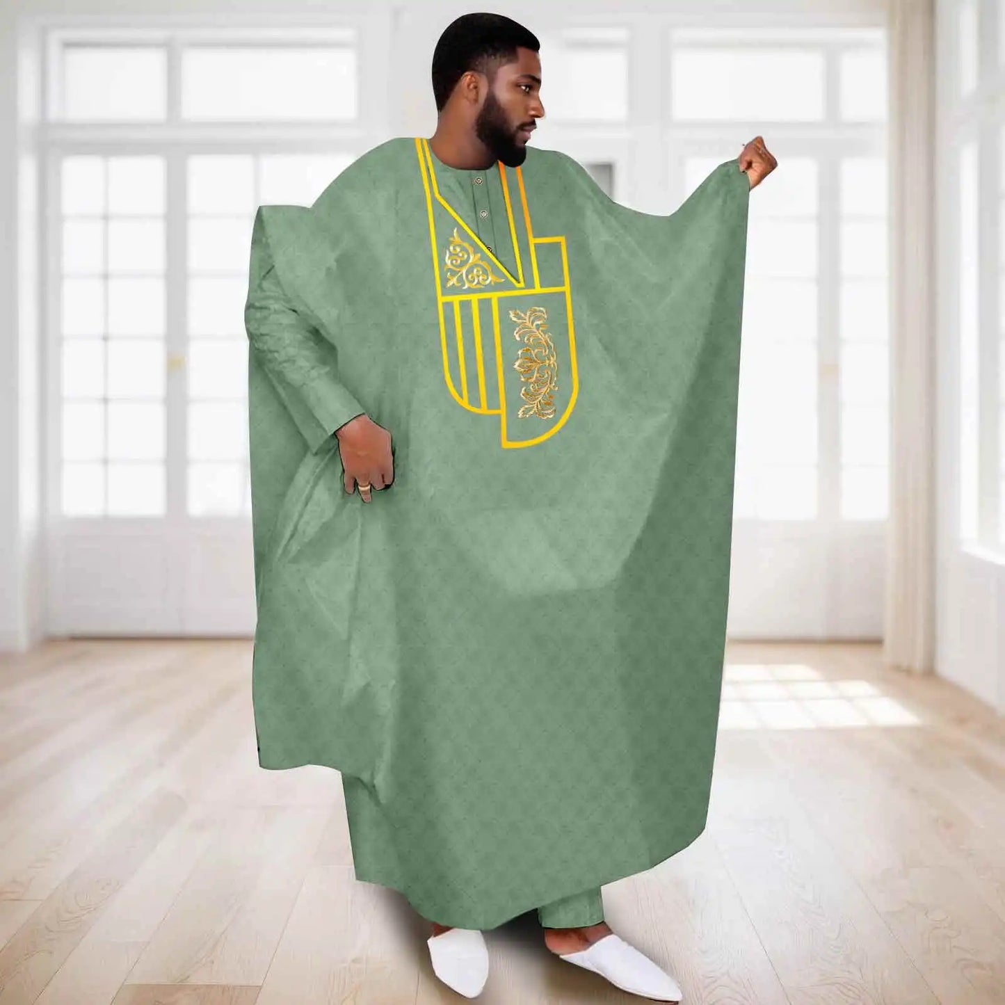 APTX Afrikanische Kleidung für Herren Muslimischer Kaftan Weiß Traditionelle Hochzeit Party Anzug Hemd Hose 3-teiliges Set Dashiki Agbada Ramadan 2516047