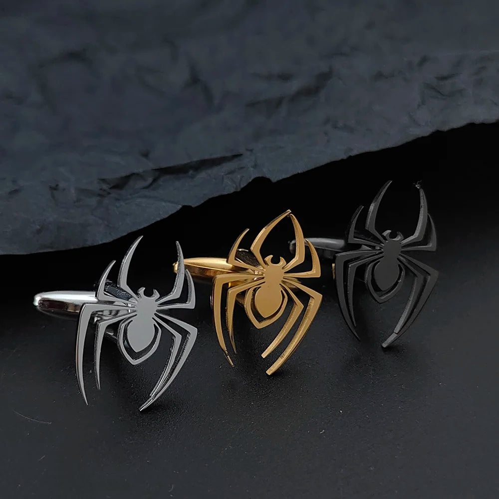 Manschettenknöpfe aus Edelstahl mit Totenkopf, Spinne, Fledermaus, Herren-Hemdknöpfe, Krawatten für Herrenkleidung, dekorative Punk-dunkle Manschettenknöpfe, Schmuckgeschenk