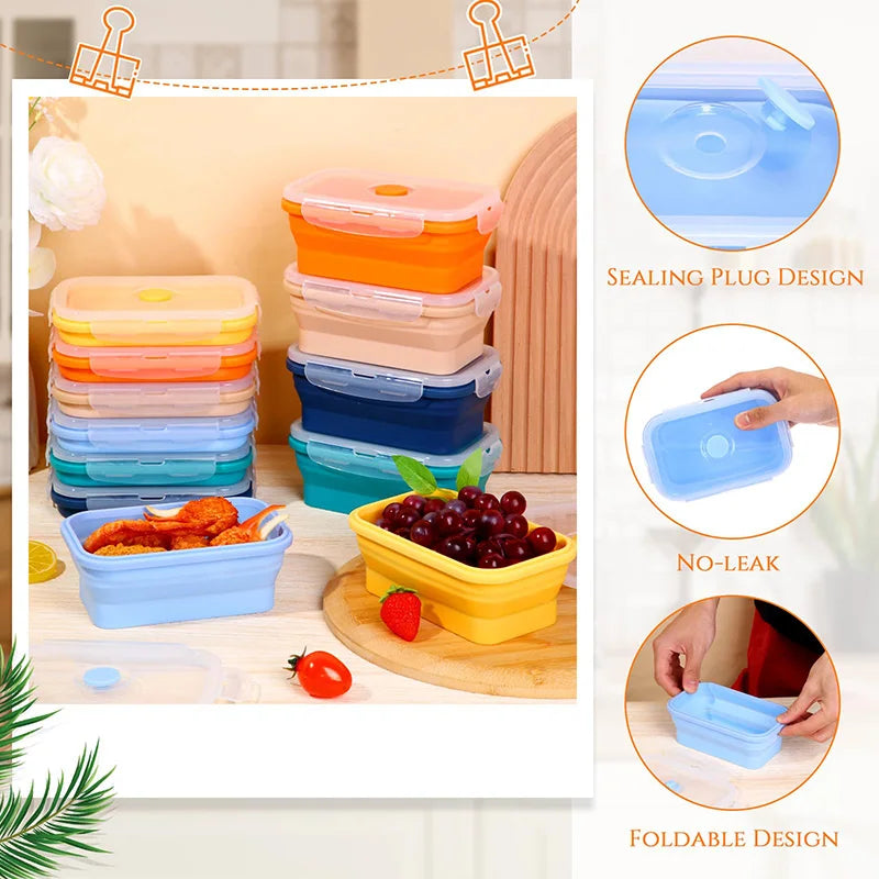 Boîtes de Conservation Alimentaire Pliables Boîte à Repas en Silicone avec Couvercle Bols Alimentaires Boîte à Repas Empilable pour Cuisine et Congélateur