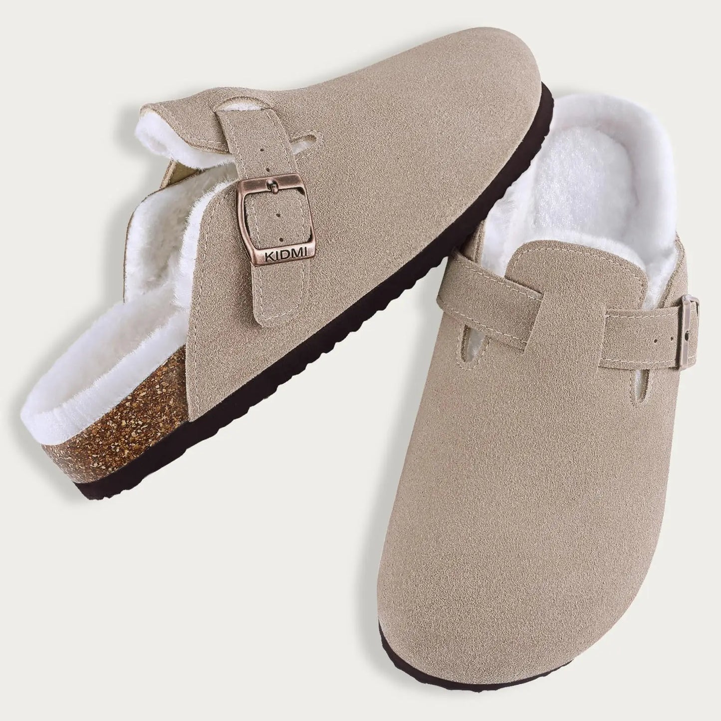 KIDMI Wildleder-Clogs für Damen Herren Pantoletten Korkfußbett Sandalen mit Fußgewölbestütze Modische rutschfeste Outdoor-Strandschuhe Hausschuhe