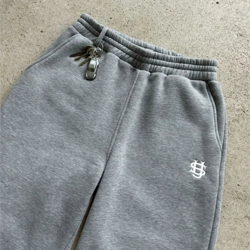 Retro Y2k Streetwear Trend Herren und Damen Hip Hop Stickerei Freizeithose Elastischer Bund Reißverschluss Locker Einfarbige Sporthose
