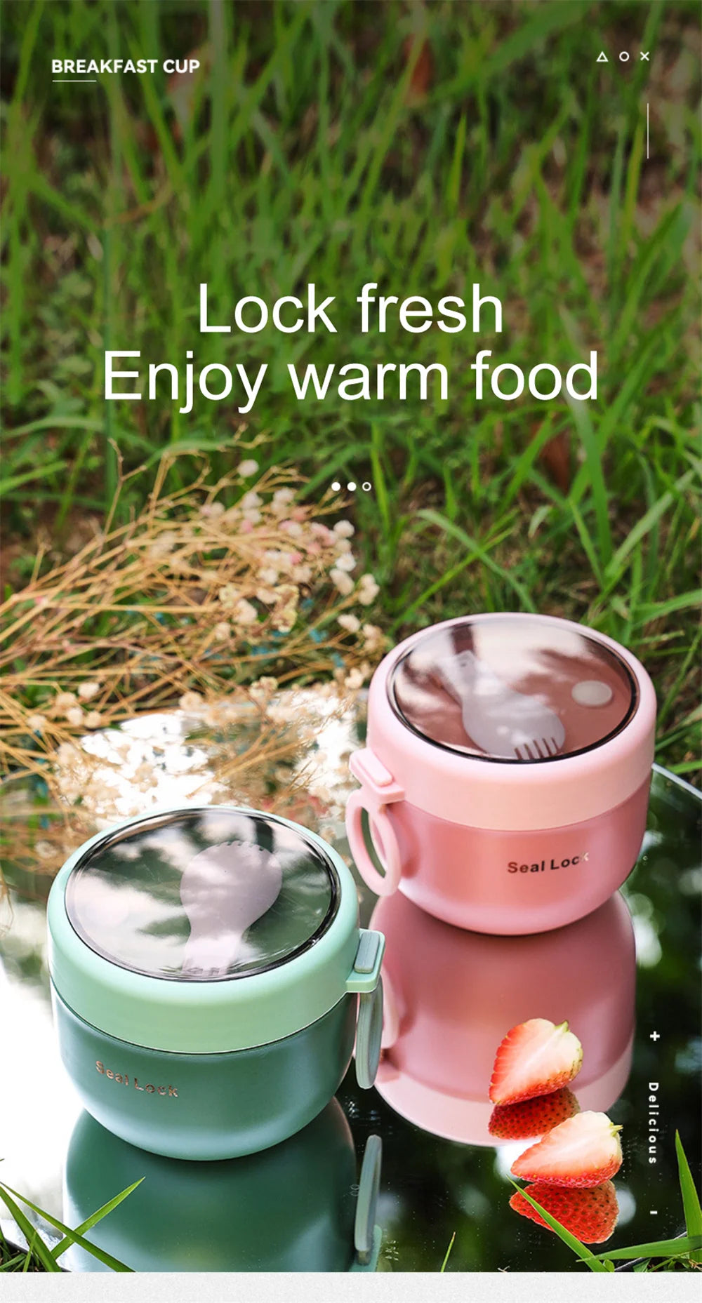 600ml Lebensmittel-Thermobehälter Isolierter Suppenbecher Thermoskanne Edelstahl Brotdose Thermo Warmhalte-Vakuumbecher mit Löffel