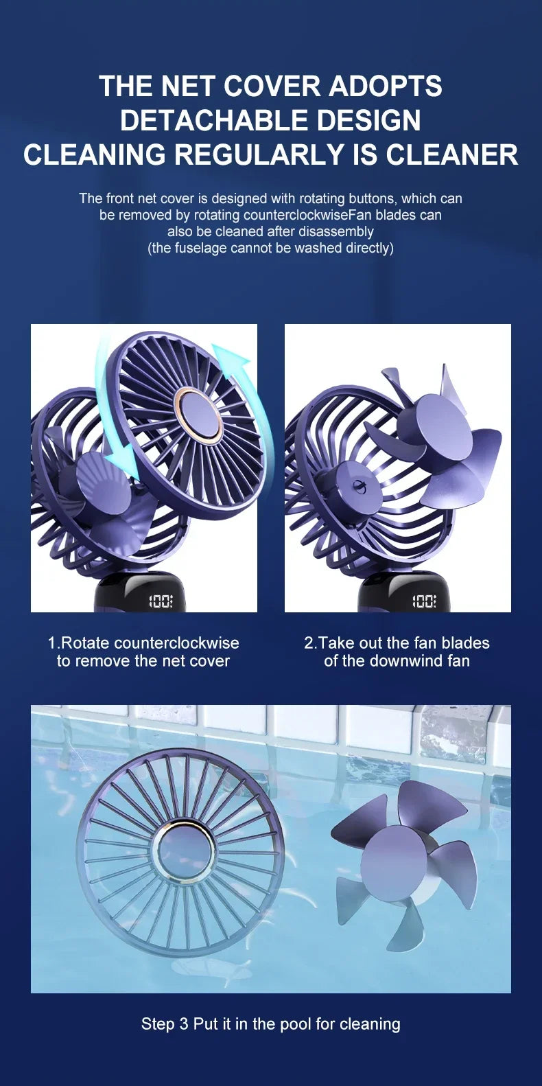 Mini ventilateur portable 3000 mAh pliable, à poser sur un bureau, à suspendre autour du cou, 5 vitesses, rechargeable par USB, support de téléphone, écran d'affichage