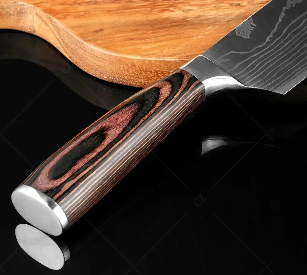 Couteau de Chef Damas Ensemble de Couteaux de Cuisine Professionnels Couteau à Désosser Couteau de Boucher Couteau Utilitaire Couteau Santoku Japonais avec Housse