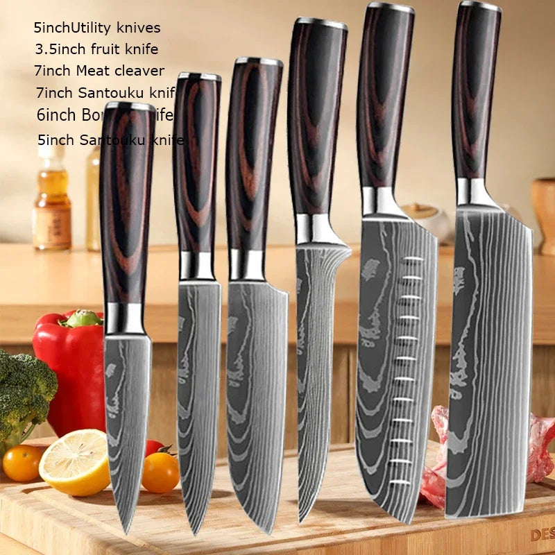 Couteau de Chef Damas Ensemble de Couteaux de Cuisine Professionnels Couteau à Désosser Couteau de Boucher Couteau Utilitaire Couteau Santoku Japonais avec Housse