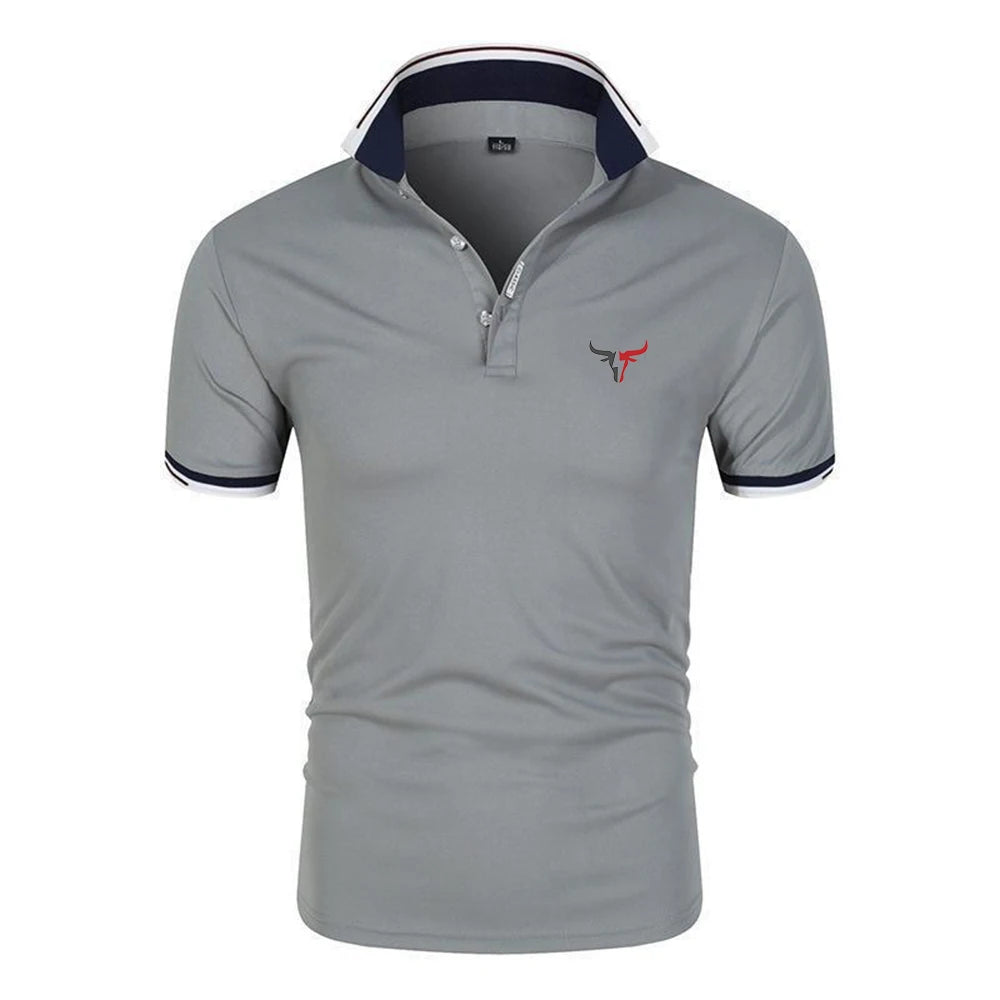 2026 Men New Sport Bull Pattern Six-color Polo Shirts Stand Collar Breathable Sport T-shirt Summer Fashion Short Sleeve