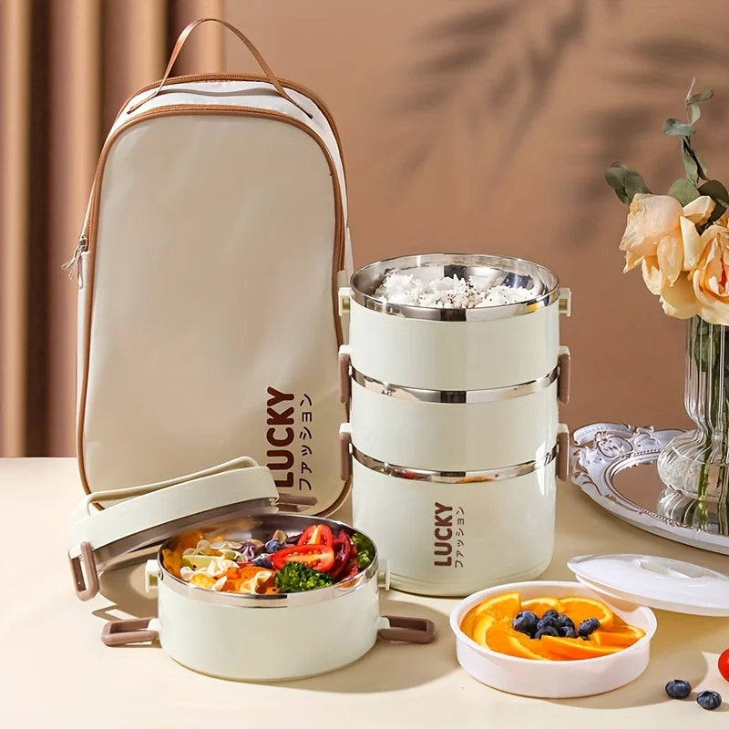 large-capacity stainless steel lunch box with a thermal lunch bag – a heat-sealed lunch box for use in schools, during camping