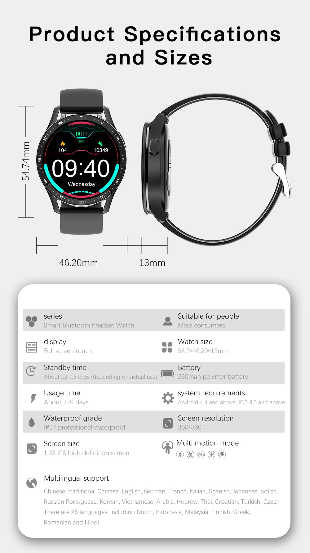 Montre Intelligente 2 en 1 X7 avec Écouteurs Montre Connectée Écouteurs Bluetooth TWS Moniteur de Fréquence Cardiaque et de Pression Artérielle Montre Sport Montre Fitness