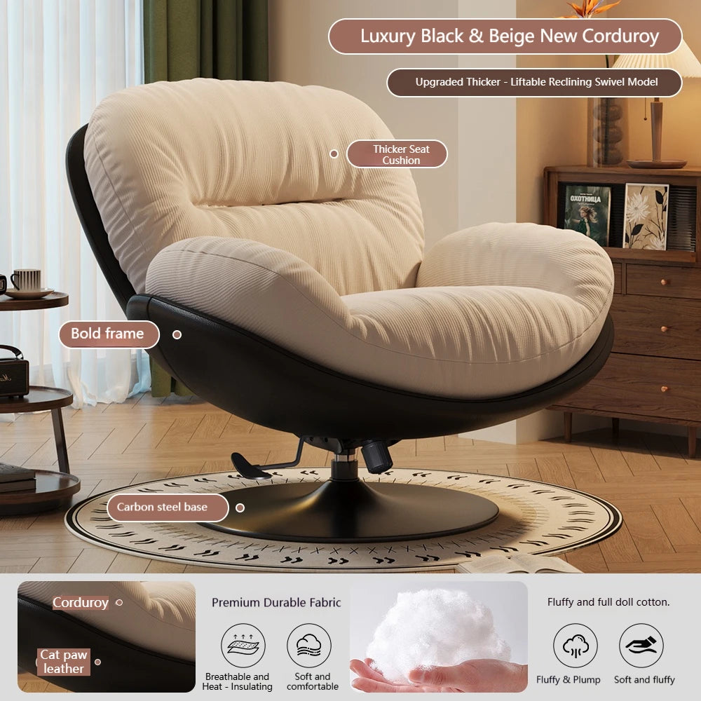 Luxuriöser Wohnzimmer Sessel Weich Liegender Relaxsessel für Zuhause Höhenverstellbar Moderner Schlafzimmer Drehstuhl Sofasessel Möbel