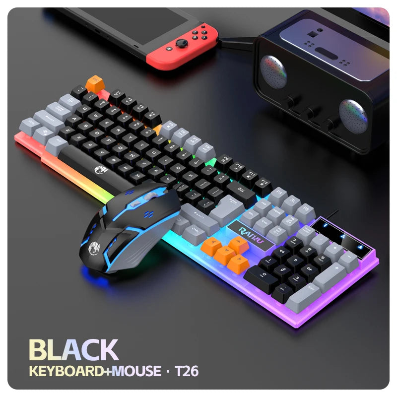 Clavier unique et souris de clavier RAIKU T26 Souris de clavier lumineuse trois tons Clavier de jeu tactile mécanique filaire