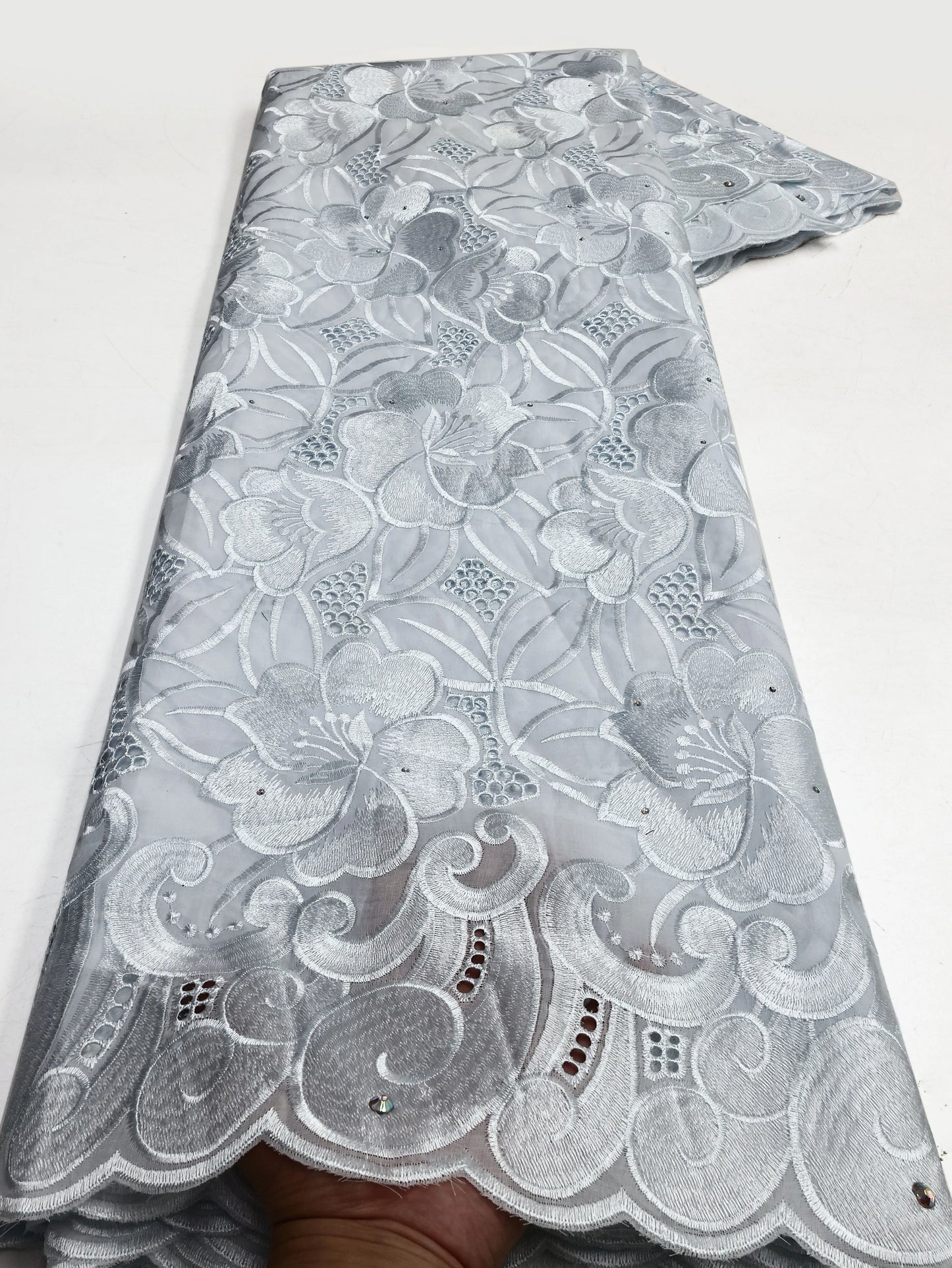 Swiss Voile Lace In Switzerland With 3D Flower Applique Stones 2026 Super Quality African Lace Fabric For Wedding Lace Dress