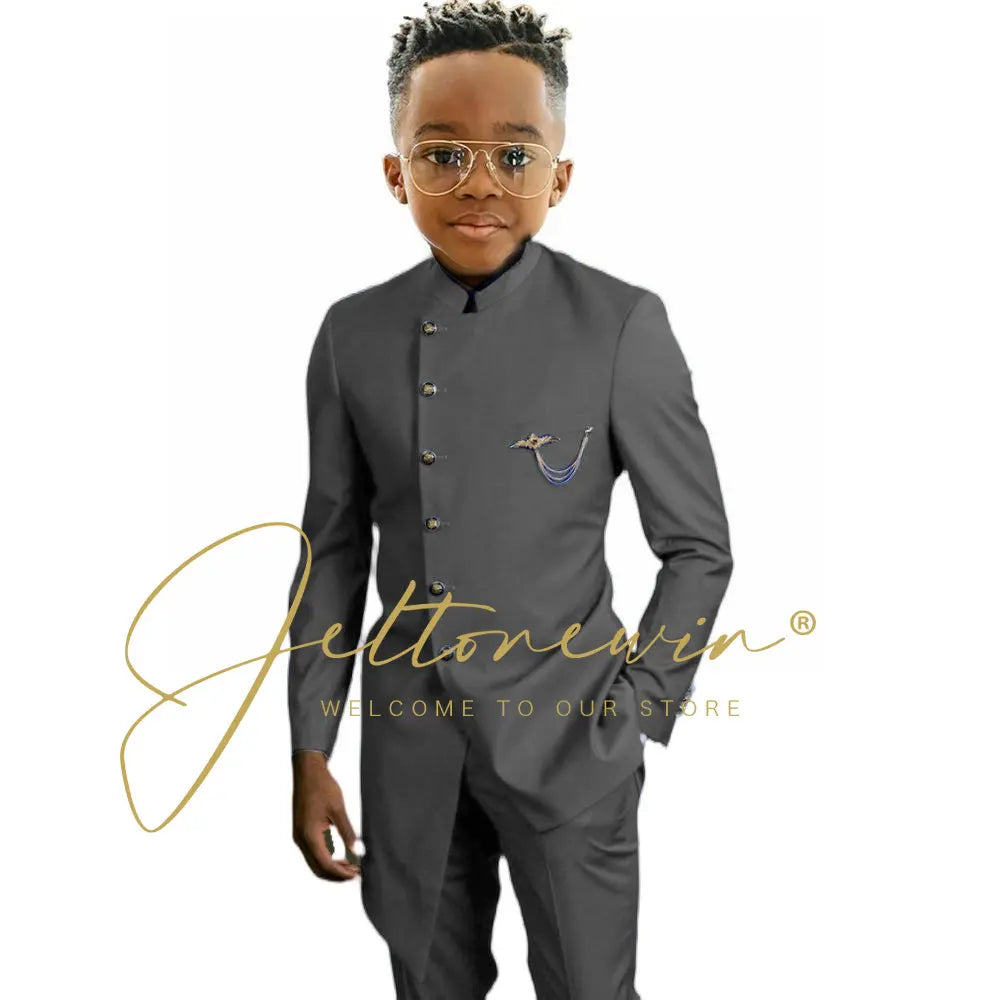Königsblaues afrikanisches Design Jungen-Anzüge Set für Hochzeit Formeller Smoking Kinder Kostüm Klavieraufführung Maßgeschneiderte Kinder