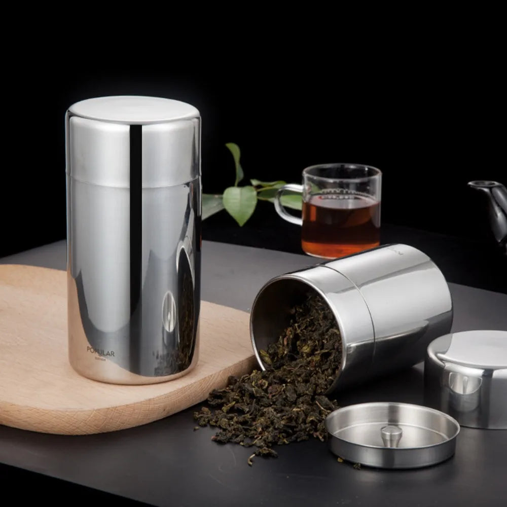 Hiqh Quality Stainless Steel Tea Tin 400ml/550ml Moisture-proof Tea Jar Large Capacity Sealed Tea Can for Home&Travel