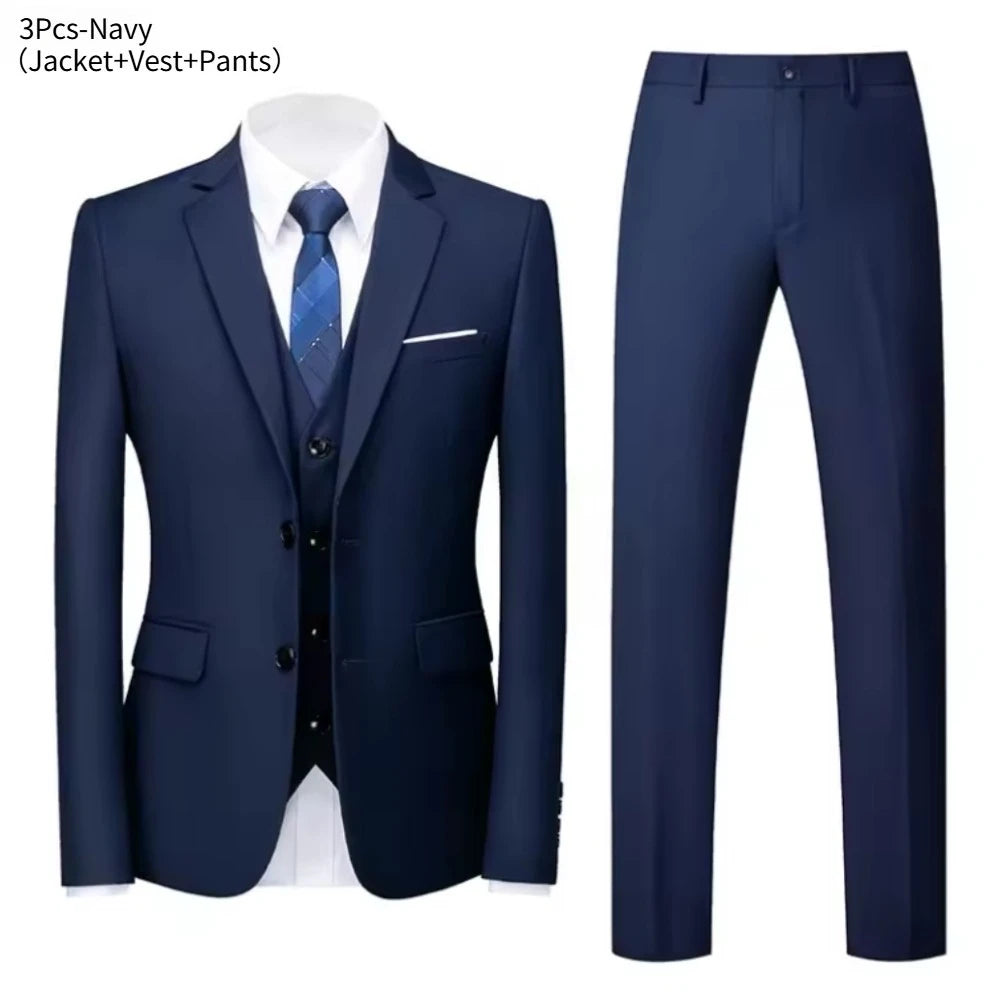 Suits For Men 3 Pieces Set Elegant Wedding  Fashion Classic Full Jackets Vest Pants Blazers Outfit 2025 Formal Costume