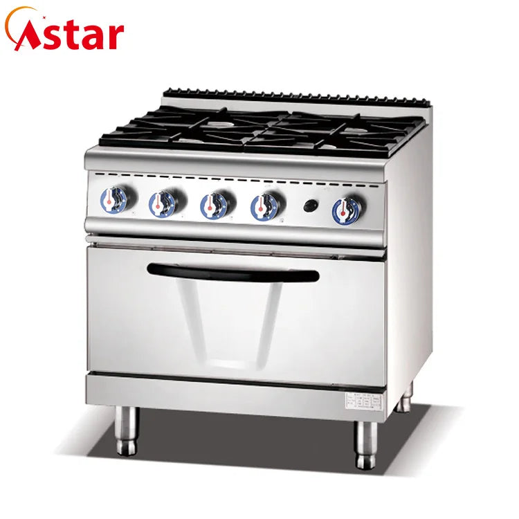 Cuisinière à gaz professionnelle avec four et grill 4 feux avec four