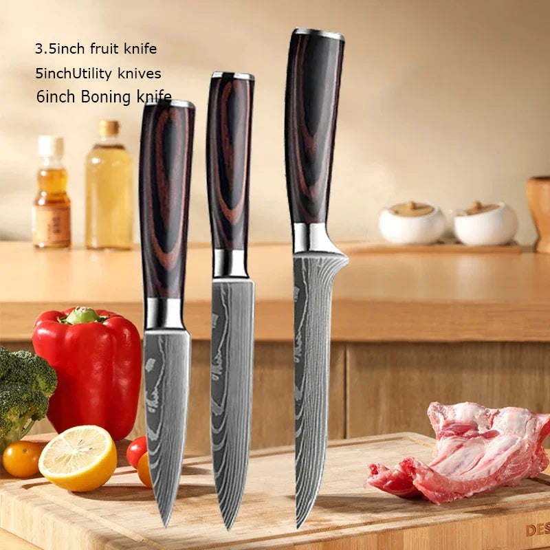 Couteau de Chef Damas Ensemble de Couteaux de Cuisine Professionnels Couteau à Désosser Couteau de Boucher Couteau Utilitaire Couteau Santoku Japonais avec Housse