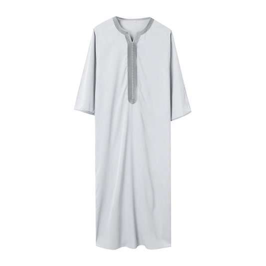 2025 Summer New jubah Muslim Men's Robe Short Sleeve Embroidered Arab Ethnic Style Men's Islamic Clothing