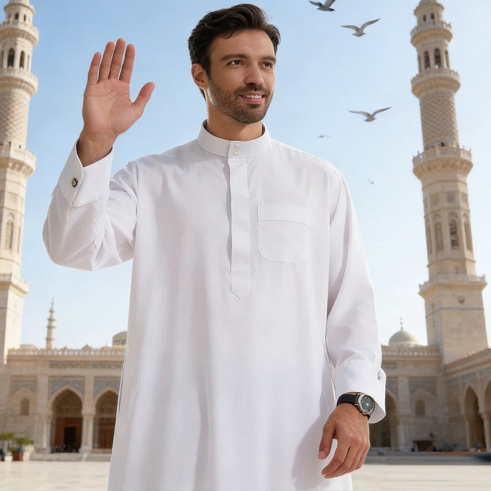 Muslimische Männer Jubba Thobe Langes Gewand Saudi-Islamisch Muslimische Kleidung Abaya Kaftan Islam Dubai Arabisches Kleid Eid Djellaba Dishdasha