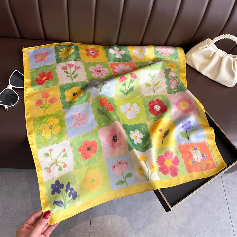 70*70cm Square Silk Scarves Women Hijab Shawls Abaya Women Veil Islamic Turban Femme Head Scarf Foulard Bandana Beach Pareo 2025