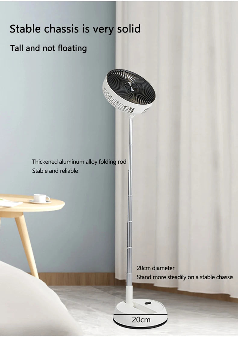 Tragbarer oszillierender Standventilator mit Fernbedienung, faltbarer Tischventilator, akkubetriebener Standventilator für Camping
