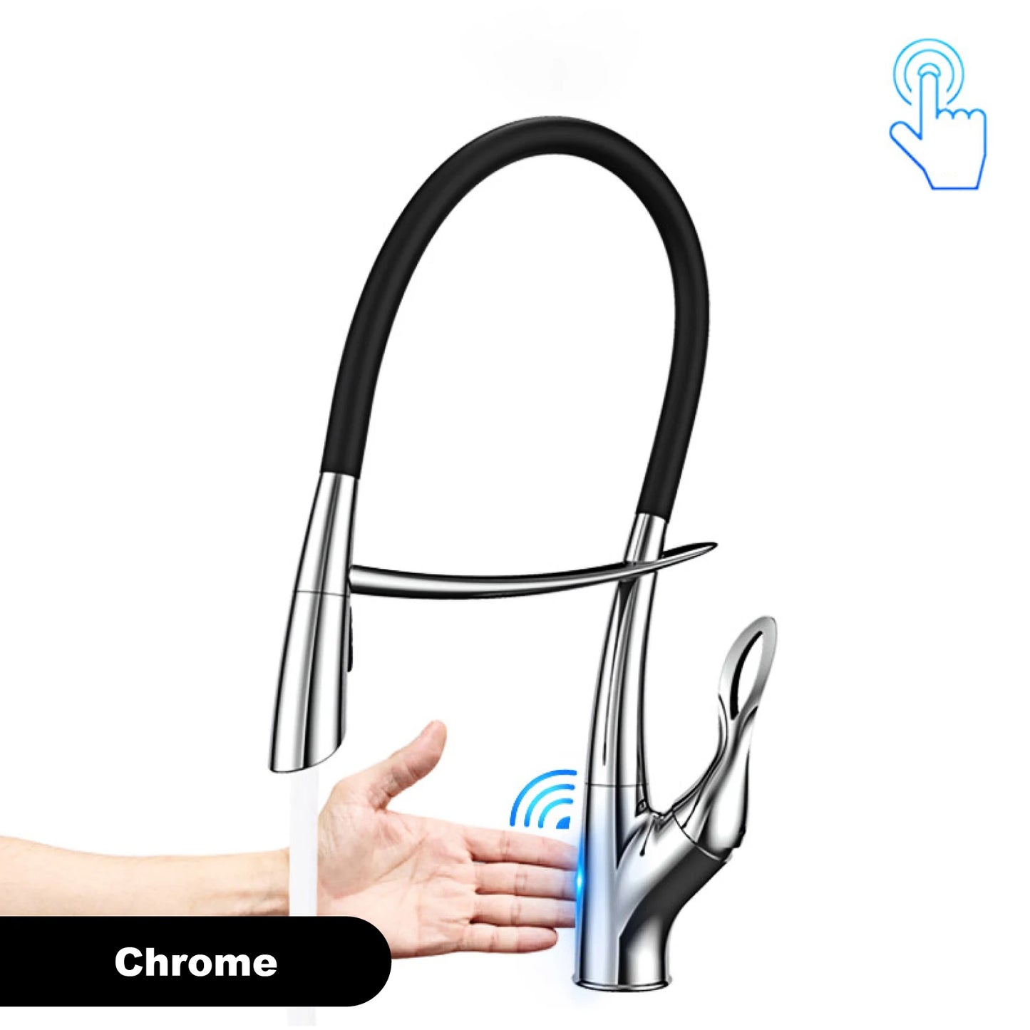 Mitigeur de cuisine Gestan en laiton brossé doré avec interrupteur tactile, cartouche céramique monotrou, robinet d'évier eau chaude et froide