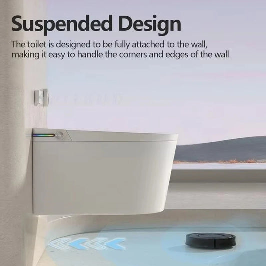 Wall Mounted Intelligent Toilet Bidet Smart Toilet for Bathroom Tankless Auto Open/Close Heated Seat Electric Elongated WallHung