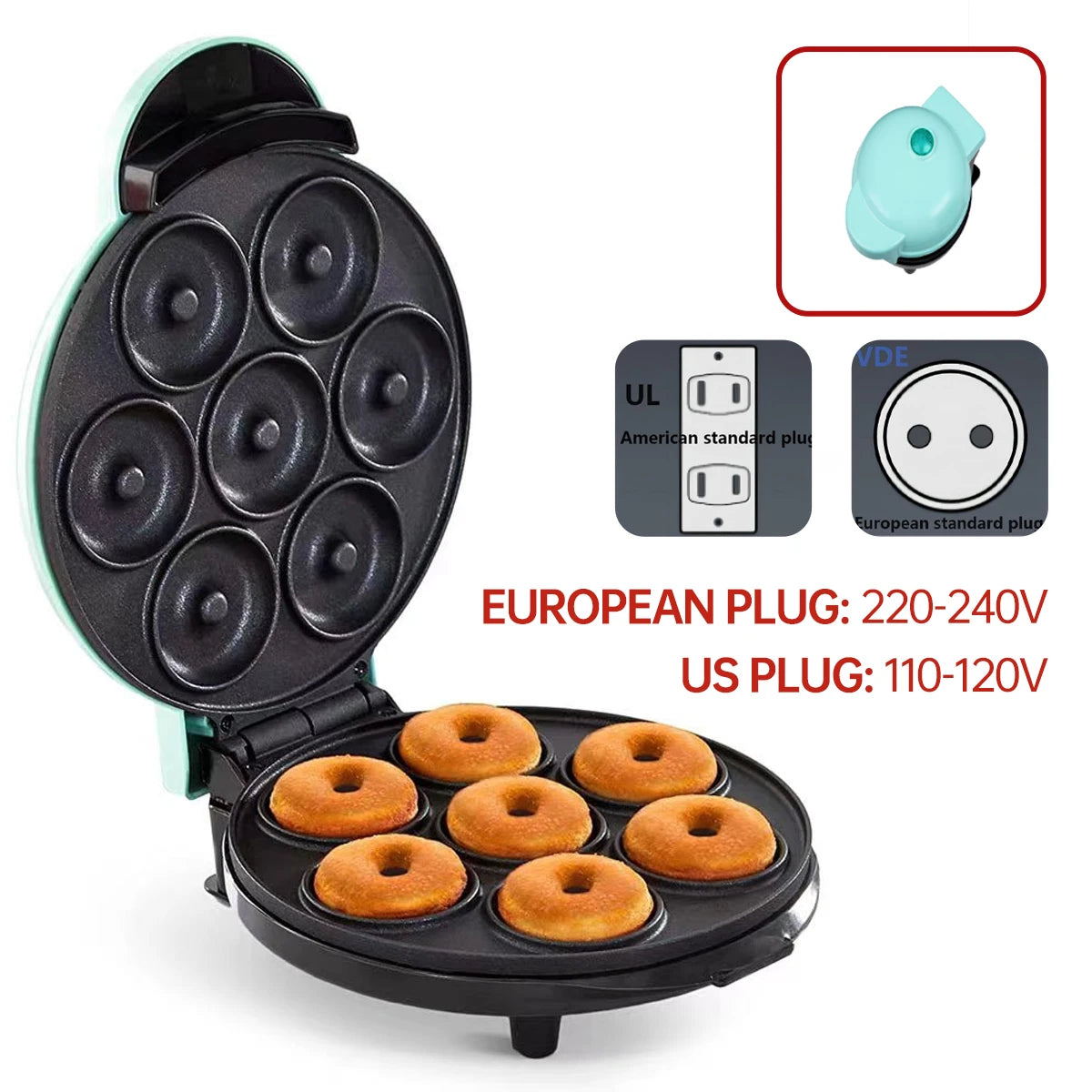 Machine à beignets 7 trous, Machine à gâteaux pour le petit-déjeuner, Norme européenne 220V, Mini machine à cuire norme américaine 110V
