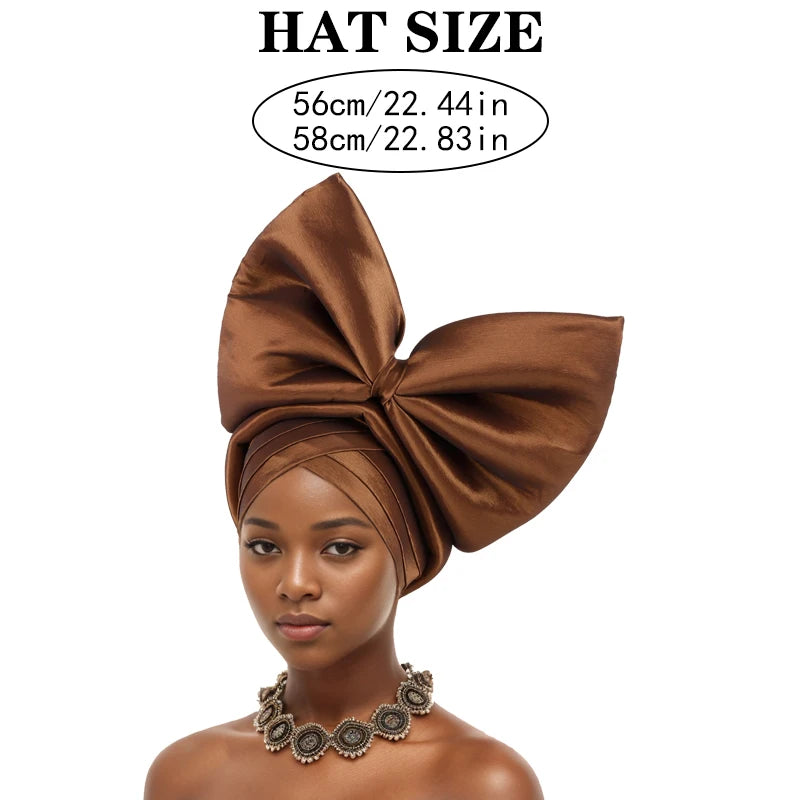 Casquette Turban Grand Nœud Exagéré Turban Femme Africaine Attache-Tête Auto Gele Nigeria Geles Femme Foulards Coiffe