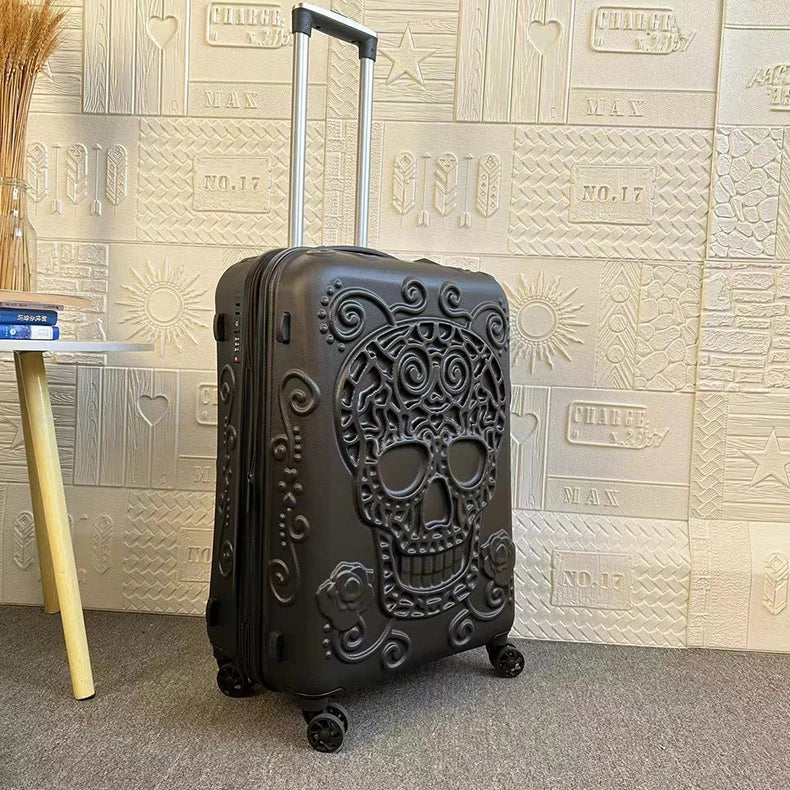 Personality pop elements travel luggage Punk Trend Skeleton suitcase 20" boarding box 24/28" customs lock carry on trolley bag
