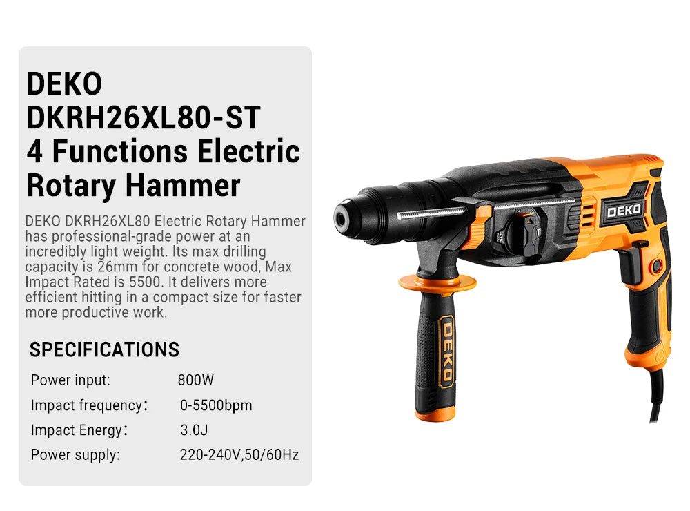 Perforateur rotatif DEKO 220 V avec boîte BMC, 600 W-1000 W, perceuse à percussion électrique, 6 accessoires