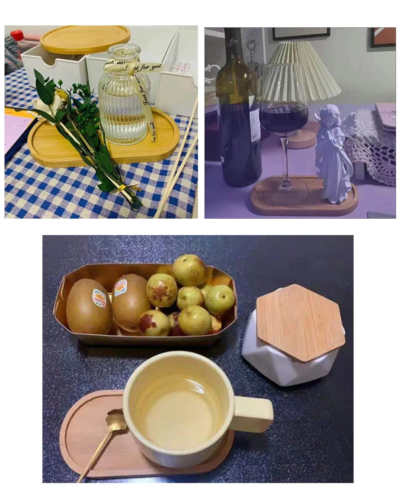Multi Bambus Tablett Holzuntersetzer Blumentopfuntersetzer Tassenuntersetzer Untersetzer Teller Küchen Deko Teller Kreativer Untersetzer Kaffeetassenmatte