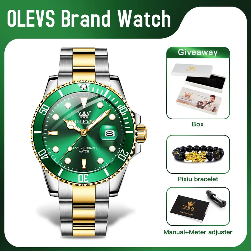 OLEVS 5885 Montre homme Marque originale Étanche Montre à quartz Bracelet en acier inoxydable Date automatique Montres cadeaux pour homme