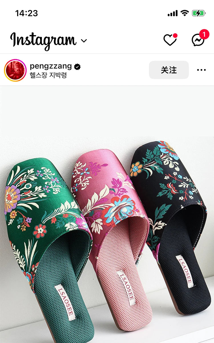 Spring and summer new Chinese embroidered slippers high-end light luxury classic beef tendon bottom home floor drag women