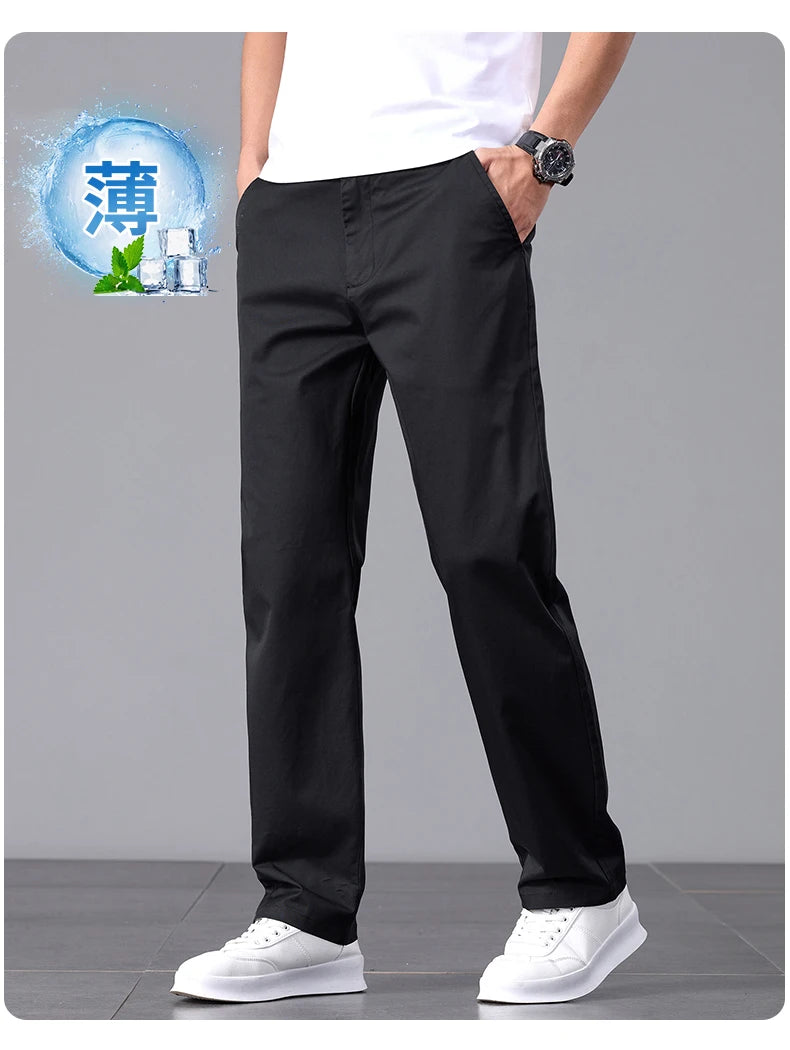 2025 Stretch Herrenhose Straight Fit Baumwolle Golfhose Herren Frühling Sommer Anzughose Büro Arbeit Freizeit Schwarz Marineblau Khaki