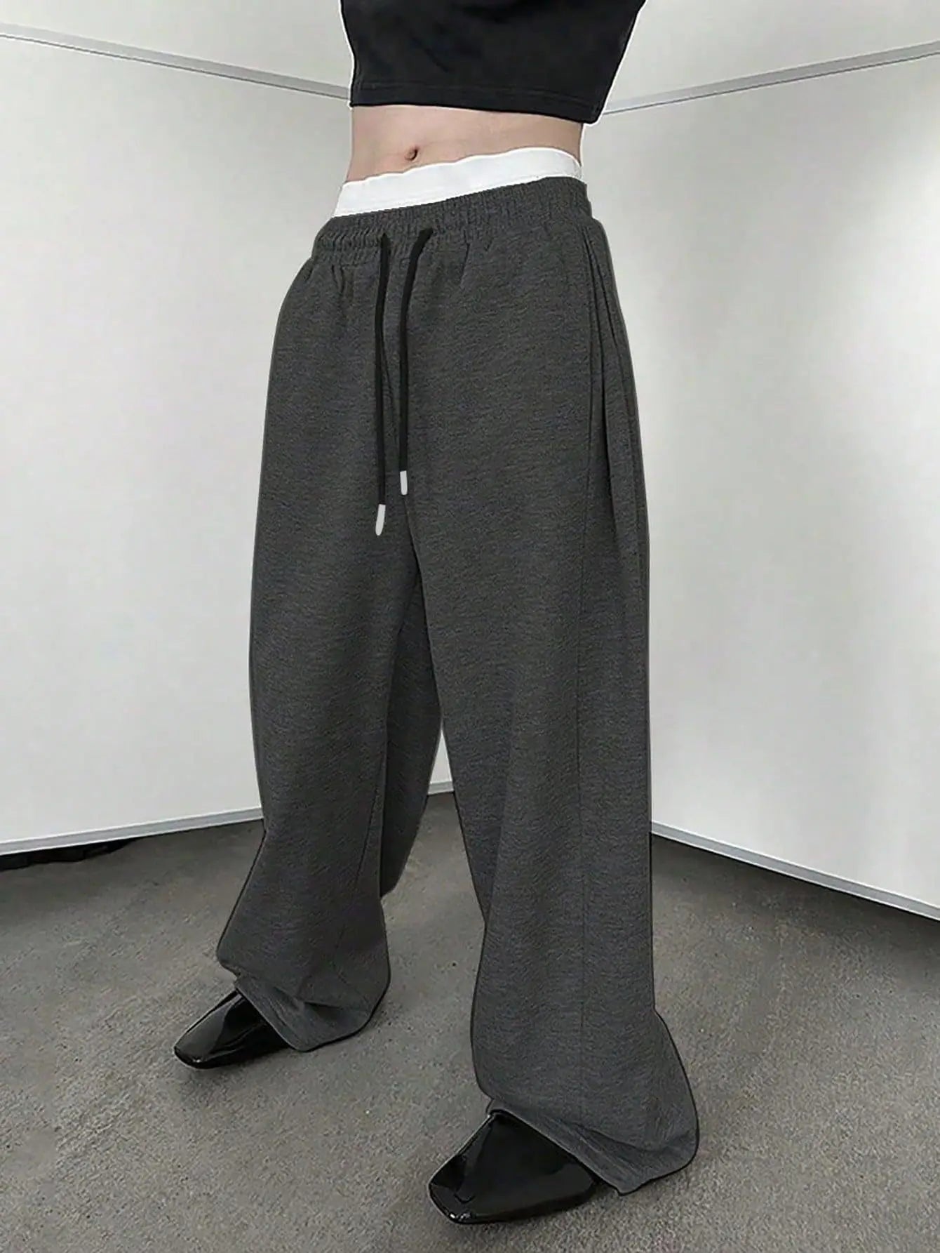 Pantalon de survêtement large Y2K Harajuku pour femmes, streetwear, ample, surdimensionné, gris, de sport, taille haute, avec cordon de serrage, décontracté