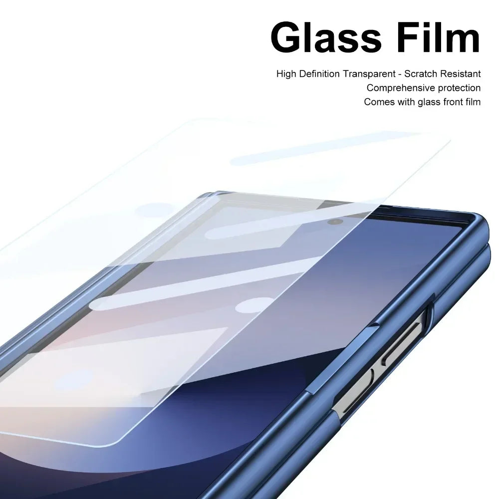 Leder mit Stahlfilm Stifthalter Handyhülle für Samsung Galaxy Z Fold 7 6 5 4 Fold7 Fold6 Scharnierschutz Stoßfeste Hülle