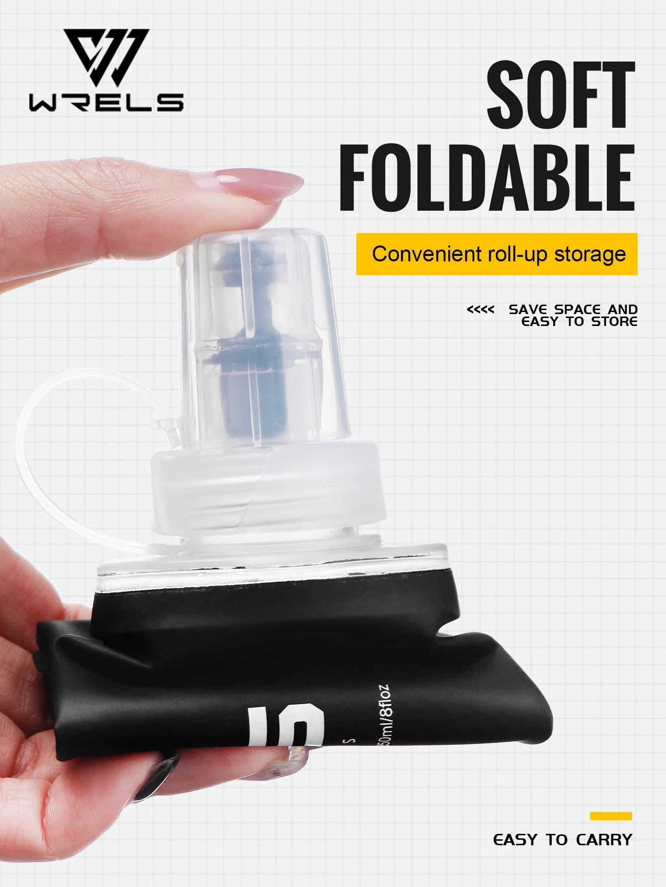 WRELS Trinkflasche TPU Faltbare Soft Flask Outdoor Sport Wasserbeutel Faltbare Trinkflasche 500ml für Laufen Camping BPA-frei