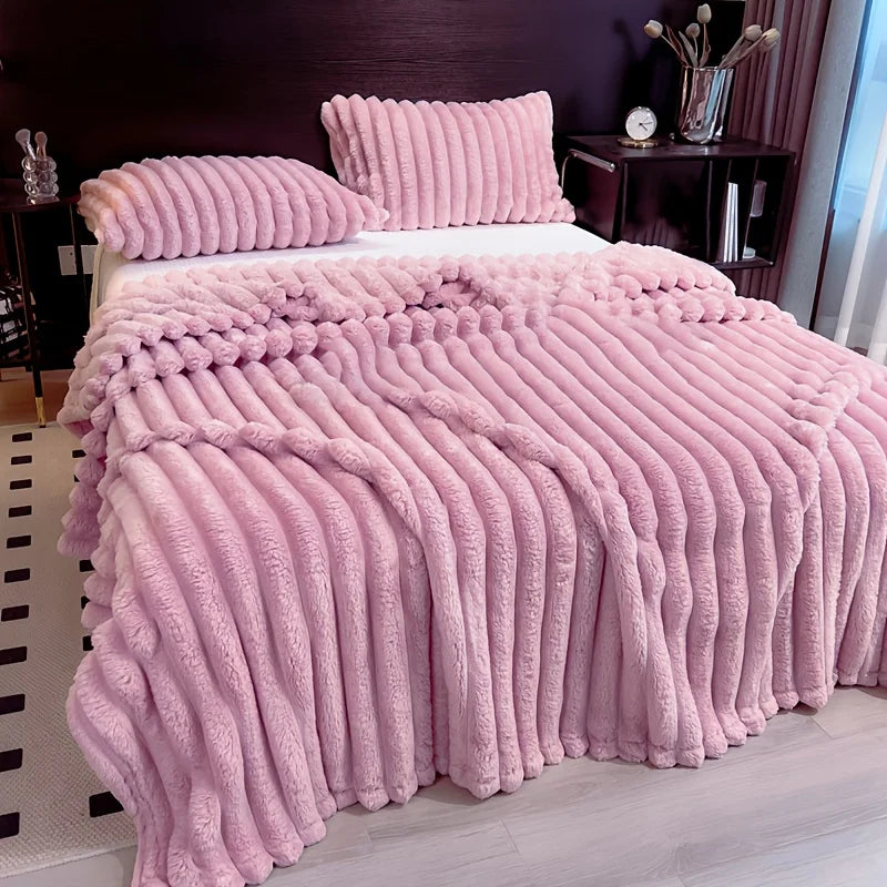 Couverture Polaire Épaisse à Larges Rayures Multifonctionnelle Douce Agréable à la Peau Imperméable Couvre-lit Canapé Jeté de Canapé pour