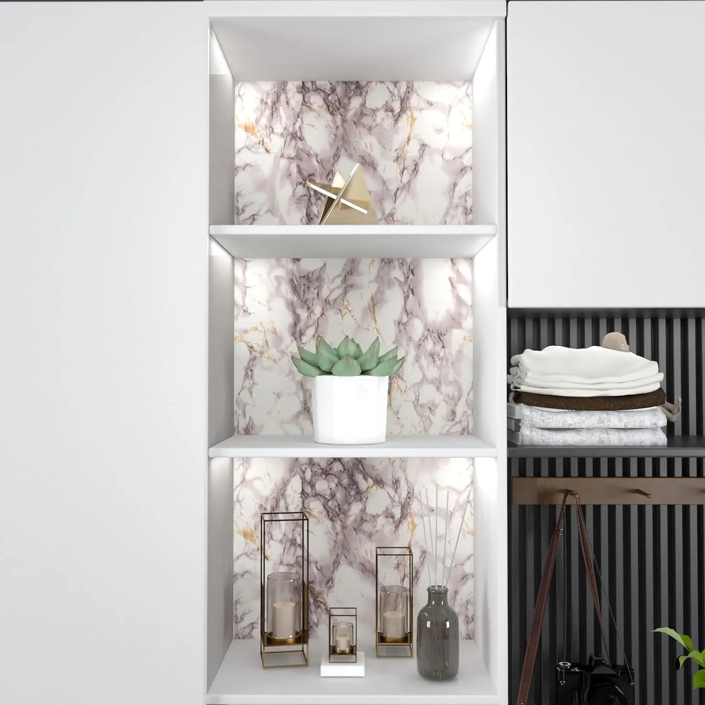 Papier Adhésif Marbre Rose Brillant Auto-Adhésif Comptoir de Cuisine Papier Peint Granit Imperméable Anti-Huile Autocollant pour Décoration d'Intérieur
