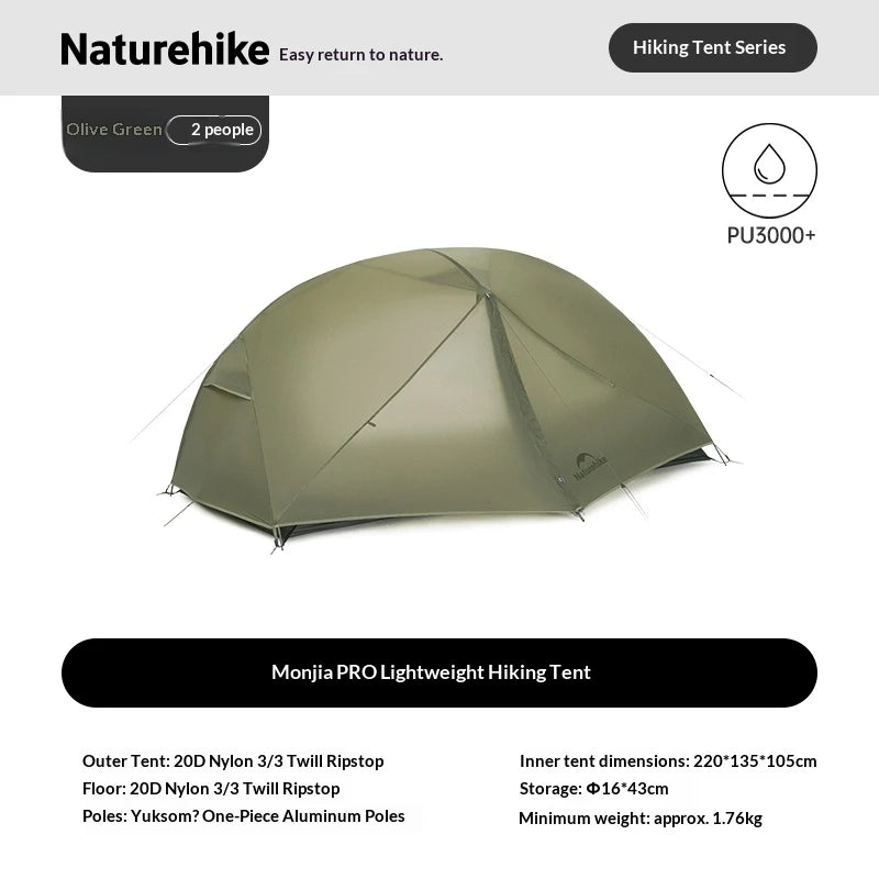 Naturehike Mongar UL BASE PRO 123 People Tent Trekking Backpacking Shelter Tent 20D Nylon Waterproof Ultralight Outdoor Camping