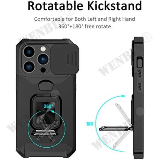 Hülle für iPhone 17 16 15 14 13 12 Pro Max Plus 8 7 Plus Mini Robuster Schutz mit Schiebe-Kameraabdeckung und Kartenclip-Abdeckung
