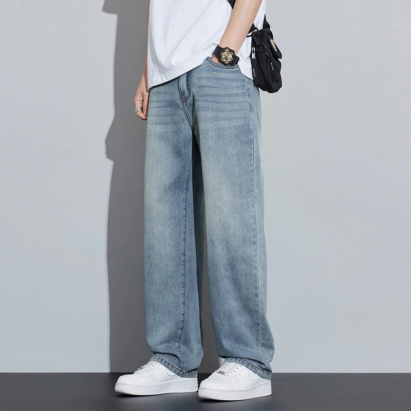 2025 Frühjahr/Sommer Neue Herren Lyocell Loose Jeans Sommer Dünn Atmungsaktiv Straight Leggings Retro Business Casual Mode Koreanisch M