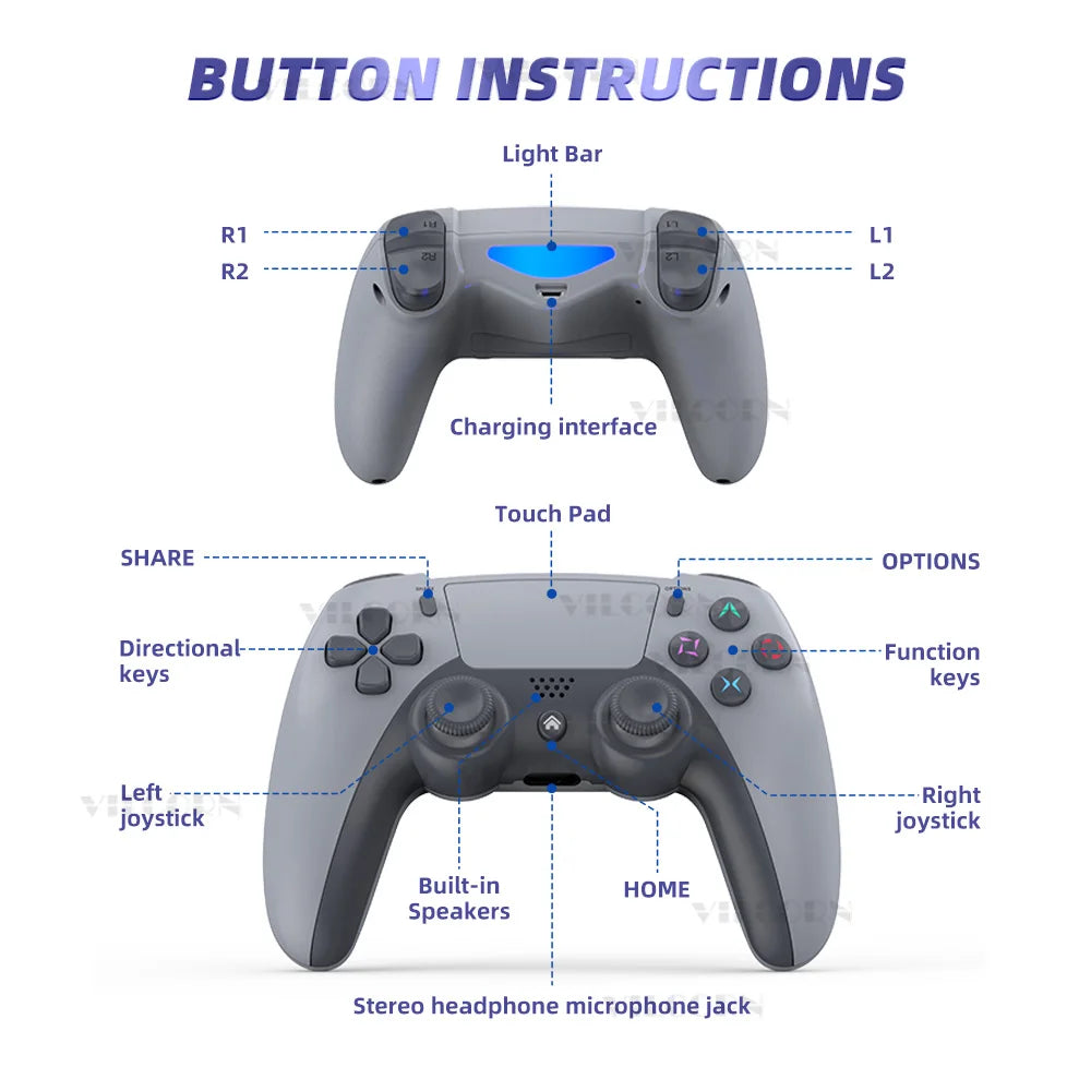Kabelloses Gamepad für P4 Bluetooth-kompatibler Gamecontroller für P4 Slim/P4 Pro/Steam Plattform Win 10 PC Joystick