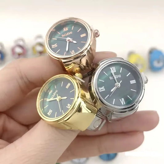 Round Finger Watch Stainless Steel Italian Charm Link CLassic Clock Quartz Watch Ring Trendy for Men Women Jewelry