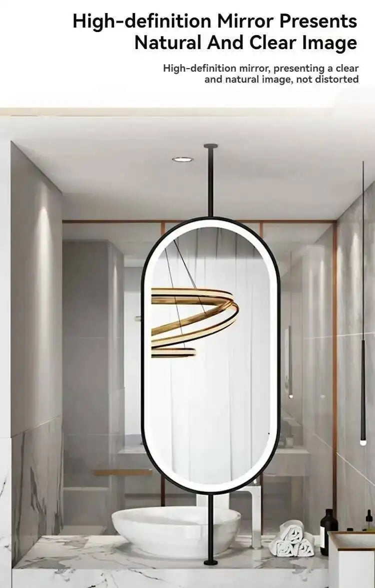 Miroir ovale de salle de bain en métal doré, miroir mural créatif avec LED, miroirs décoratifs, accessoires de décoration intérieure