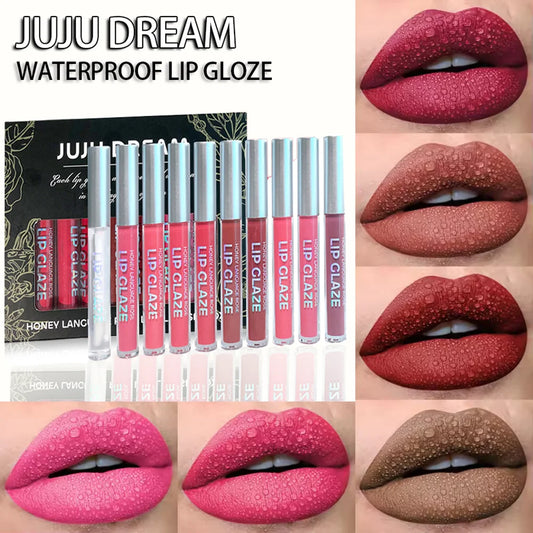 10 Colors Matte Velvet Lip Gloss Set – Halloween Waterproof Long-Lasting Lipstick, Plumping, All Skin Types, Unisex, Multi-Look