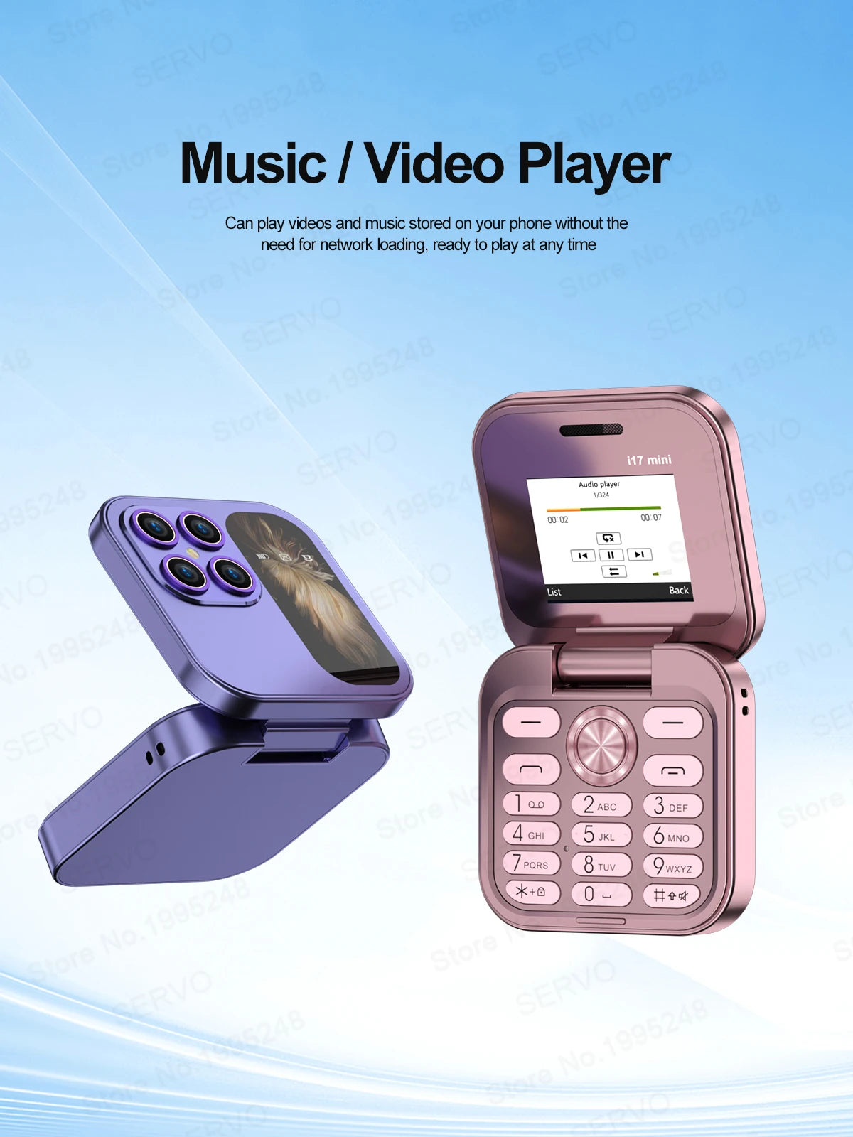 SERVO i17 Mini Flip Mobile Phone 2G Network 1.77inch Screen Dual SIM Flashlight Speed Dial FM Radio Small Fashion Foldable Phone