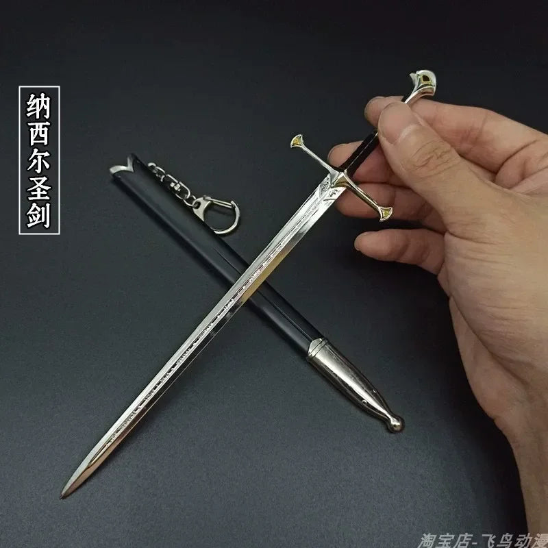 Épée de samouraï Katana en métal de 18-22 cm, arme médiévale Glamdring Aragorn Narthil, seigneur des anneaux, porte-clés, ornements, cadeaux, jouet