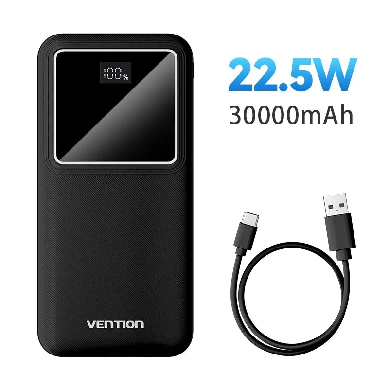 Vention Powerbank 30000mAh PD 22.5W Schnelllade-Powerbank Externe Akku-Ladegerät für Xiaomi Poco iPhone Samsung iPad