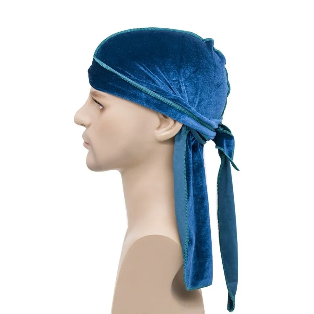 Nouveaux Durags en Velours Casquettes Longue Queue Chapeau Turban Respirant Bandeau Élastique Réglable Accessoires pour Cheveux